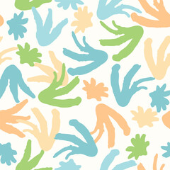 seamless doodle hand drawn flowers stamp pattern background , greeting card or fabric