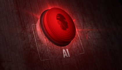 Artificial intelligence symbol light flashing on metal control panel lamp