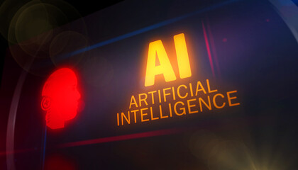 Artificial intelligence symbol light flashing on digital display
