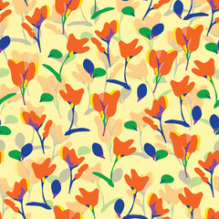 Fototapeta na wymiar seamless flowers field pattern on yellow background , greeting card or fabric