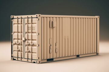 3d rendering of a beige sea container for cargo transportation on a minimal background. Keywords: container, cargo, transport, sea, beige, minimal, shipping, logistics, freight,. Generative AI