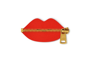 Paper lips cut-out with zipper on white background - Concept of violence against women and...
