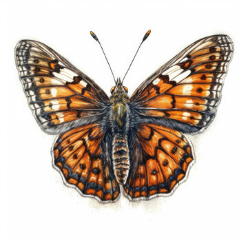 Marsh Fritillary Butterfly Watercolor Created By Generative Ai Tools