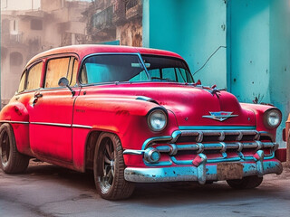 Red 1950s Vibrant, Vintage, Urban, Chevrolet | AI-Generated Image