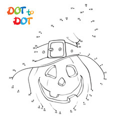 Numbers game with Pumpkin and the hat. Educational Game for Kids. Vector halloween Illustration. - 597054015