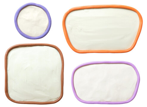 Set of plasticine message window. Text templates white with colored borders.