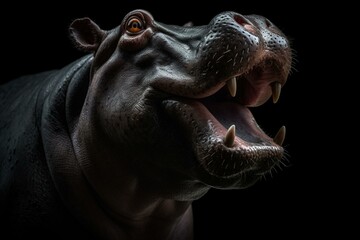 Hippopotamus with open mouth. Generative AI