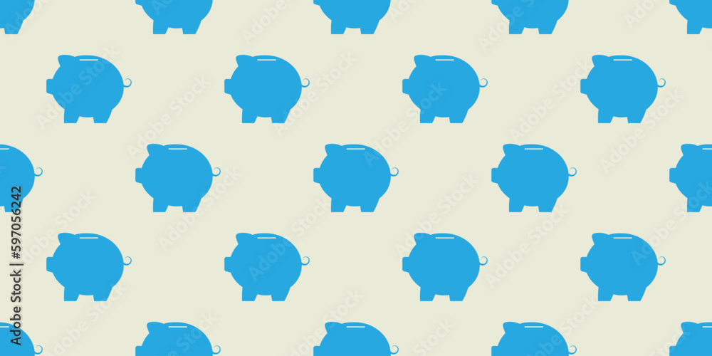 Aufkleber lots of blue piggy bank symbols pattern design - seamless texture on light background - wide scale i
