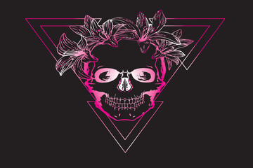 skull with flowers pink and whithe colors