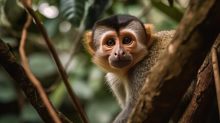 Fototapeta premium Curious and mischievous monkey. AI generated