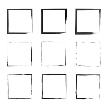 black brush squares. Vintage pencil sketch. Photo frame. Vector illustration.