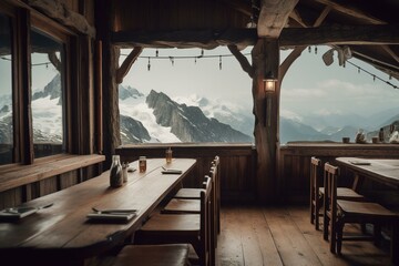 Mountain eatery with Austrian alpine ambiance. Generative AI