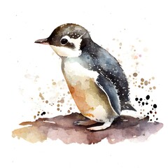 Kleiner Pinguin Wasserfarben Illustration. Generative AI