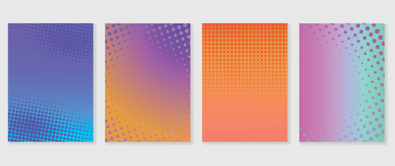 Abstract gradient background vector set. Minimalist style cover template with vibrant color, pixel, dot, sparkle, halftone collection. Ideal design for social media, poster, cover, banner, flyer.