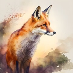 Obraz premium Fuchs Wasserfarben Illustration. Generative AI