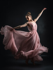 Fototapeta premium Fluid Dance Movement. The fluidity of movement is beautifully captured as a dancer in a blush gown twirls, her dress billowing around her.
