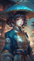 Fototapeta premium Illustration of a Fantasy woman and abstract art, AI Generated