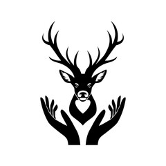 Deer head with antlers in hands icon isolated on transparent background