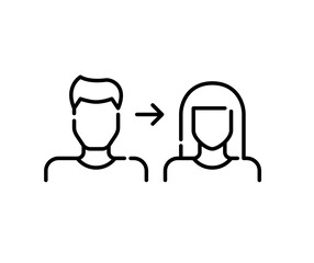 Person transitioning from male to female gender. Gender affirming therapy. Pixel perfect, editable stroke line icon