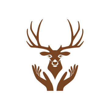 Deer head with antlers in hands icon isolated on transparent background