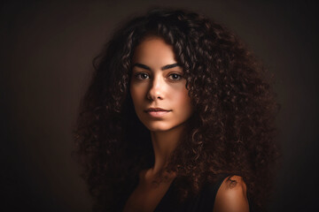 Fototapeta premium Multi-race Woman with Long Curly Hair. Generative AI. A digital painting of a beautiful multi-race woman with long curly hair.