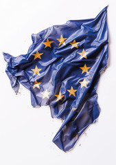 Flagge der EU zerdrückt und mit Dreck (KI-/AI-generiert)