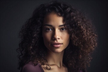 Multi-race Woman with Long Curly Hair. Generative AI. A digital painting of a beautiful multi-race woman with long curly hair.