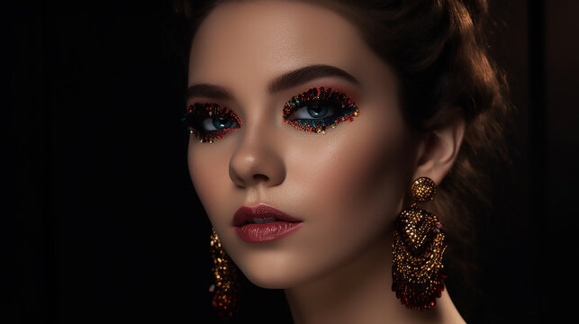 The intense gaze of a woman with dramatic eye makeup creates a captivating and powerful image.