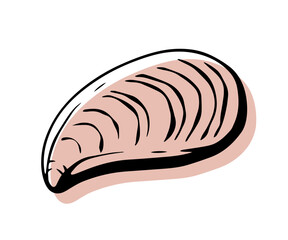 Shell with an outline in a trendy minimal style. Vector illustration of a mussel for tattoo, design social media post and stories.
