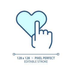 Like pixel perfect RGB color icon. Hand with heart. Reaction on social media post. Positive rating of service. Isolated vector illustration. Simple filled line drawing. Editable stroke