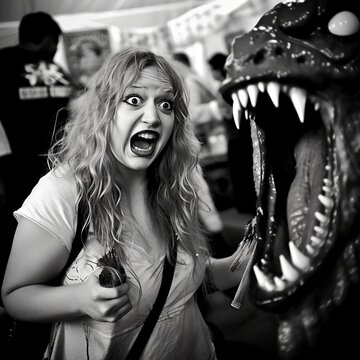 scream queen with creepy monster ai artwork scary momen affraid by strange creature ai generative icture horror film spooky illustration