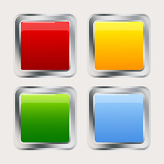 square colored three-dimensional buttons. Volumetric square buttons. Vector illustration.