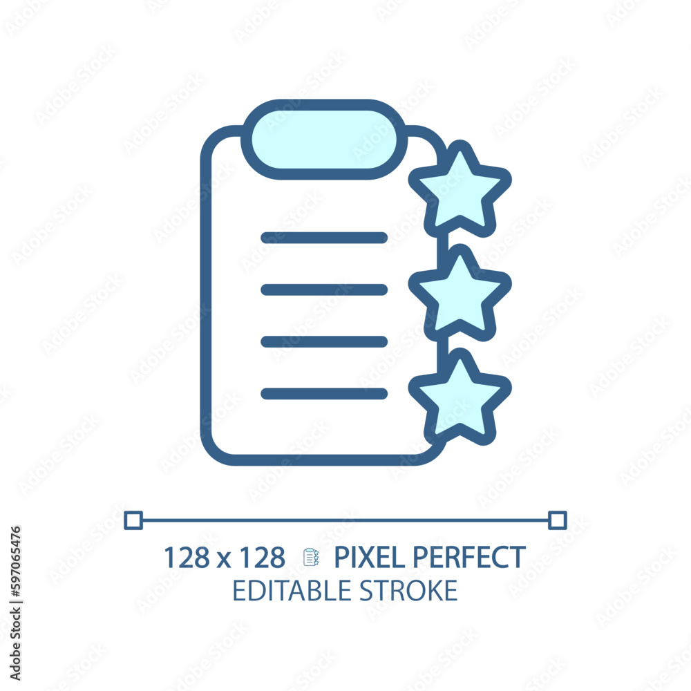 Poster clipboard with stars pixel perfect rgb color icon. report about product checkup. service rating docu