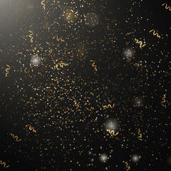 Gold confetti with dark background.