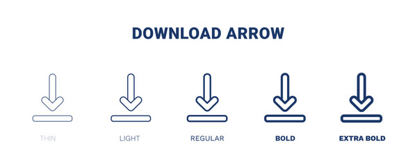 download arrow icon. Thin, light, regular, bold, black download arrow icon set from user interface collection. Outline vector. Editable download arrow symbol can be used web and mobile