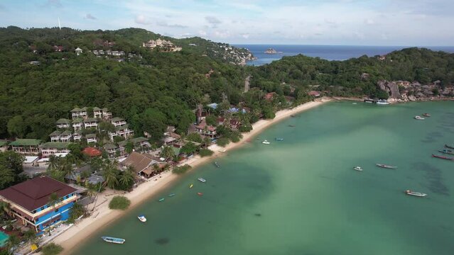 4K Aerial Footage of Chalok Baan Kao Bay Beach on Koh Tao, Surat Thani