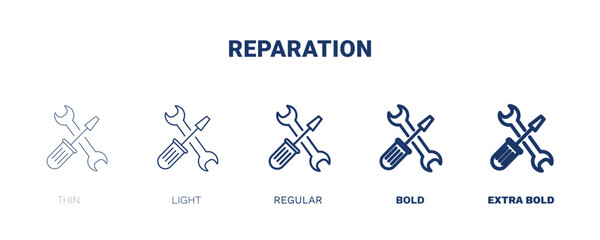reparation icon. Thin, light, regular, bold, black reparation icon set from tools and utensils collection. Outline vector. Editable reparation symbol can be used web and mobile