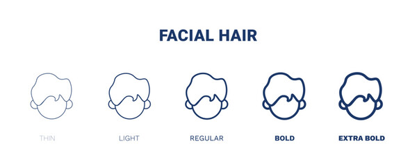 facial hair icon. Thin, light, regular, bold, black facial hair icon set from people and relation collection. Outline vector. Editable facial hair symbol can be used web and mobile