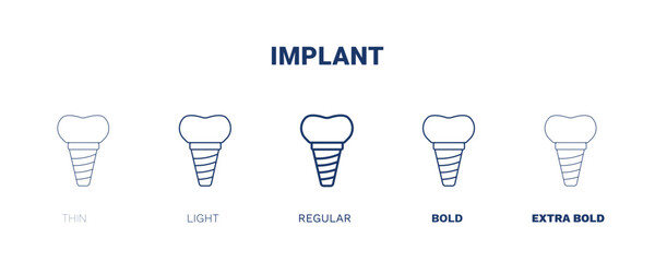 implant icon. Thin, light, regular, bold, black implant icon set from dental health collection. Editable implant symbol can be used web and mobile