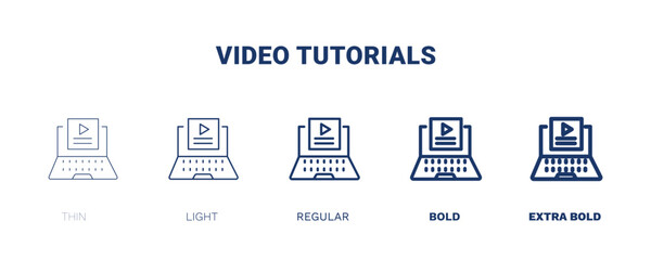 video tutorials icon. Thin, light, regular, bold, black video tutorials icon set from distance learning collection. Editable video tutorials symbol can be used web and mobile