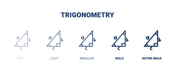 trigonometry icon. Thin, light, regular, bold, black trigonometry icon set from distance learning collection. Editable trigonometry symbol can be used web and mobile