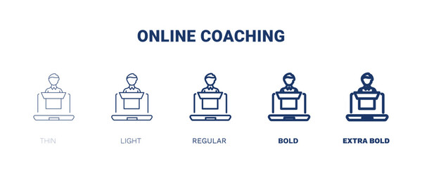 online coaching icon. Thin, light, regular, bold, black online coaching icon set from distance learning collection. Editable online coaching symbol can be used web and mobile