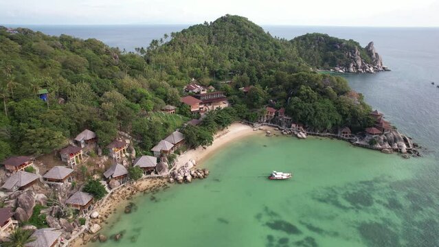 4K Aerial Footage of Taa Toh Lagoon Beach on Koh Tao, Surat Thani