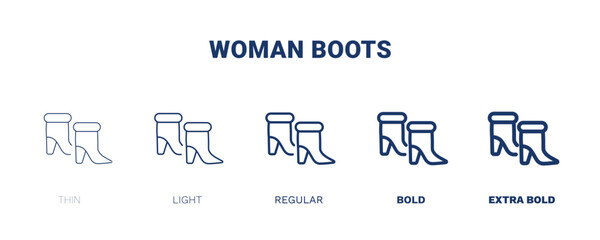 woman boots icon. Thin, light, regular, bold, black woman boots icon set from fashion and things  collection. Editable woman boots symbol can be used web and mobile