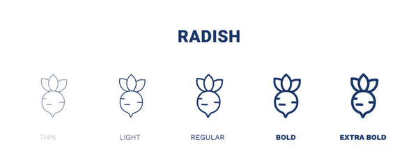 radish icon. Thin, light, regular, bold, black radish icon set from vegetables and fruits collection. Editable radish symbol can be used web and mobile