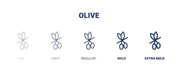 olive icon. Thin, light, regular, bold, black olive icon set from vegetables and fruits collection. Editable olive symbol can be used web and mobile