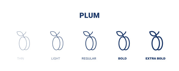 plum icon. Thin, light, regular, bold, black plum icon set from vegetables and fruits collection. Editable plum symbol can be used web and mobile