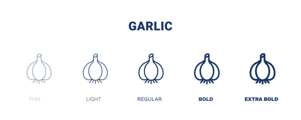 garlic icon. Thin, light, regular, bold, black garlic icon set from vegetables and fruits collection. Editable garlic symbol can be used web and mobile