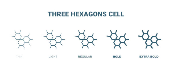 three hexagons cell icon. Thin, light, regular, bold, black three hexagons cell icon set from medical and healthcare collection. Editable three hexagons cell symbol can be used web and mobile
