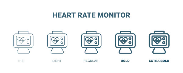 heart rate monitor icon. Thin, light, regular, bold, black heart rate monitor icon set from medical and healthcare collection. Editable heart rate monitor symbol can be used web and mobile
